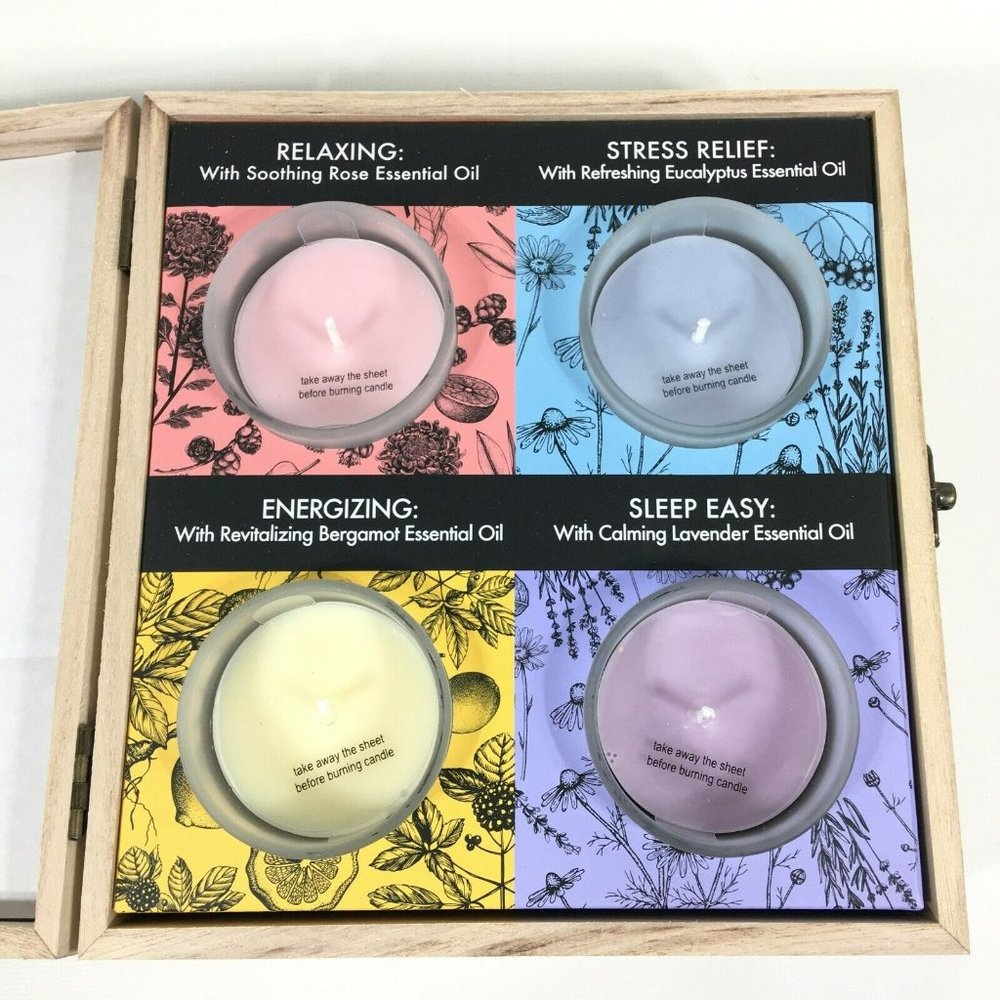Bloomfield Luxury Soy Aromatherapy Candle Set 4 3.5oz Candles & Wood Box